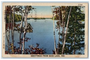 1950 Greetings From Bass Lake Indiana IN, Knox Lake View Posted Vintage Postcard