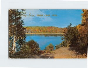 Postcard Reflections Vacationland Scene Greetings from Shell Lake Wisconsin USA