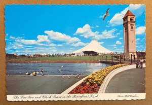 UNUSED POSTCARD - PAVILION & CLOCK TOWER, RIVERFRONT PARK, SPOKANE, WASHINGTON