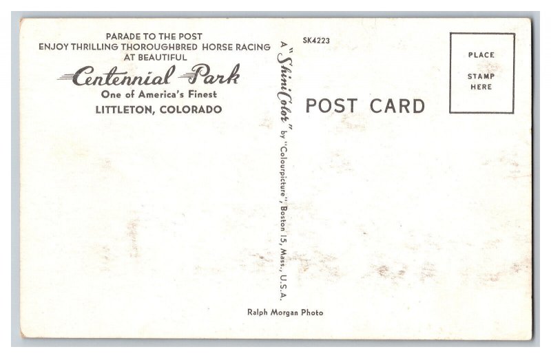 Postcard CO Summer Racing Centennial Park Denver Vintage Standard View Card 