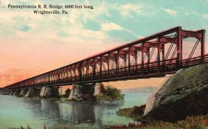 Vintage Postcard 1913 R.R. Bridge 6000 Feet Long Wrightsville Pennsylvania PA