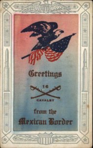 Mexican Revolution American Patriotic 16th Cavalry Flag Eagle SILK Postcard