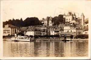 Vtg Nyon Switzerland Arrivee d'un Bateau 1920s RPPC Real Photo Postcard