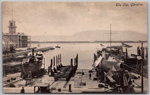 Gibraltar c1910 Postcard The Slip Boats Dock