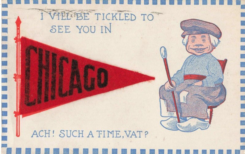 Postcard Felt Pennant Chicago Illinois c1913