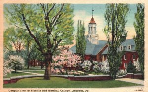 1945 Franklin & Marshall College Lancaster Pennsylvania Compass View Postcard