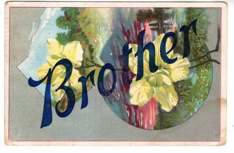 Brother in Large Letters with Flowers, Used