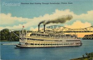 Steamship, Excursion Boat, Clinton Iowa, Drawbridge, Curteich 