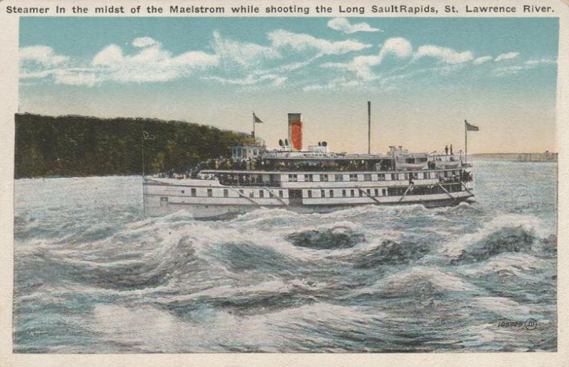 Steamer in Long Sault Rapids - St Lawrence River, Ontario, Canada - WB