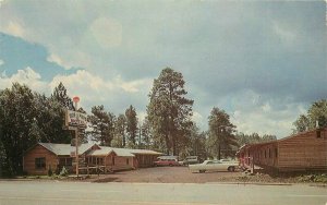 Automobiles Nine Pines Motel roadside Pinetop Arizona Postcard Mead 20-1042