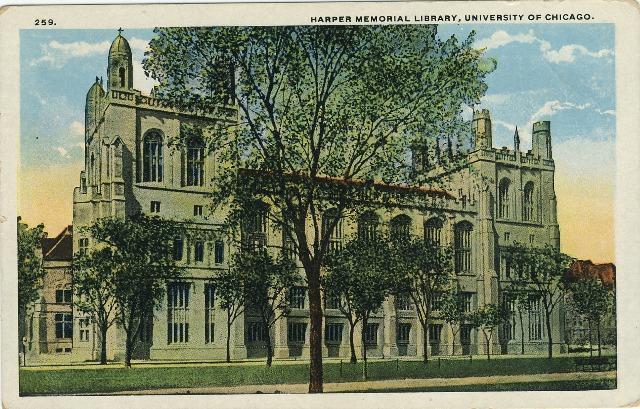 University of Chicago Postcard Harper Memorial Library 