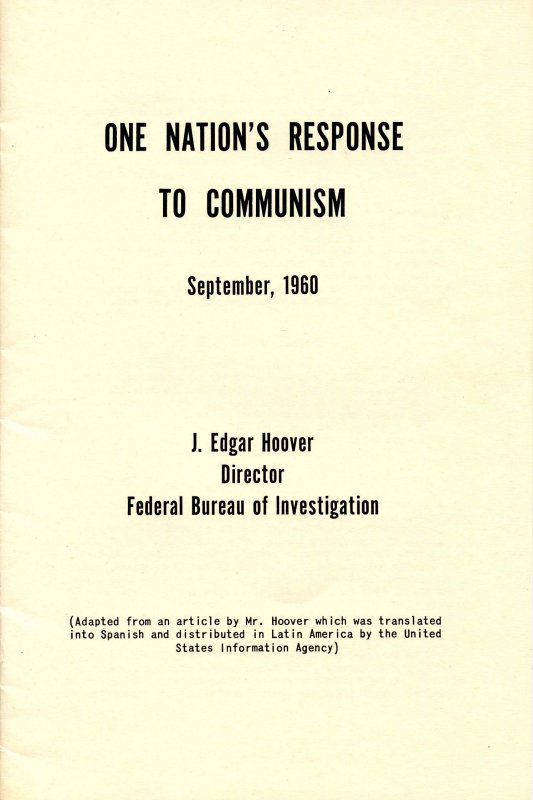 Booklet - One Nation's Response to Communism by J Edgar Hoover, 1960. (7.5...