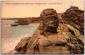 Trail To Gorge From Cliff House Bald Head Ogunquit Maine Hand Colored Postcard