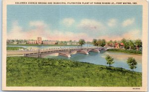 Postcard - Columbia Avenue Bridge And Municipal Filtration Plant, Fort Wayne, IN