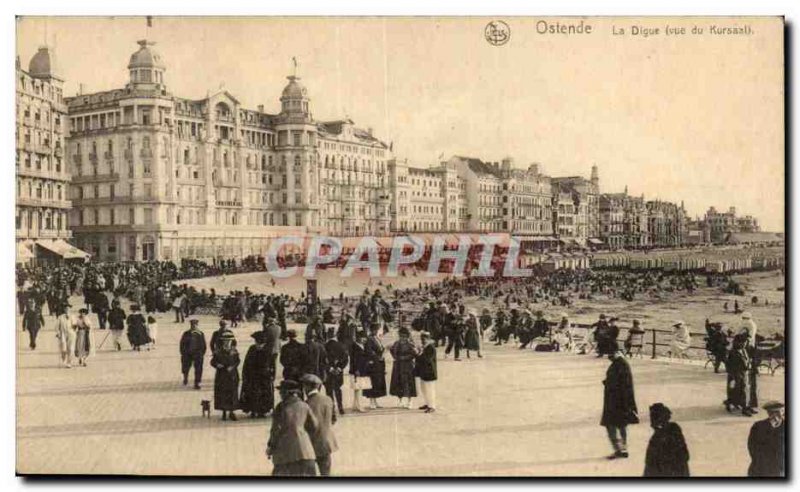 Old Postcard Belgium Ostend The dike (for the Kursaal)