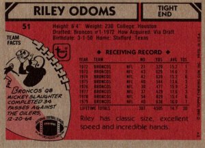 1980 Topps Football Card Riley Odoms TE Denver Broncos sun0163