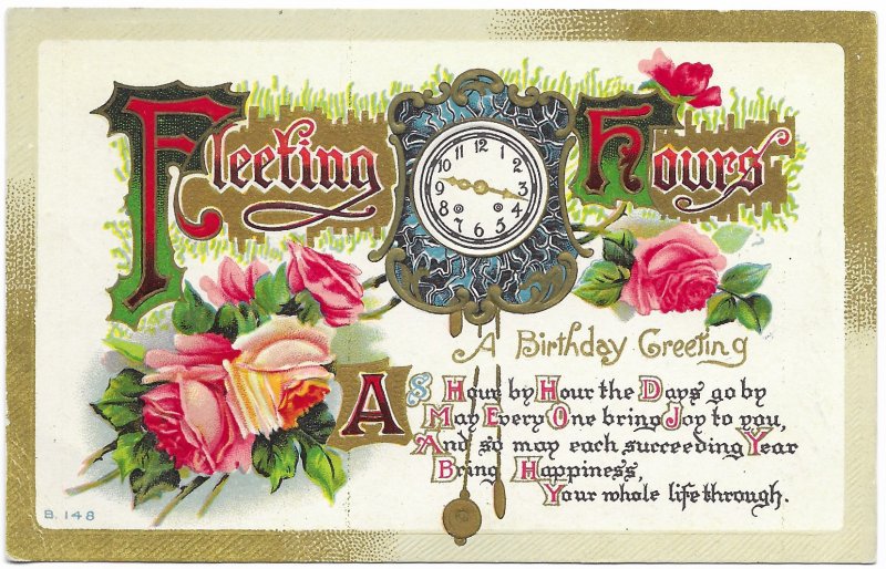 US Rare embossed Birthday Greeting Card. Used, no postage.  1912