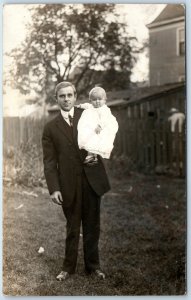 c1910s Chicago Man Father Baby RPPC House Yard Real Photo Maat - Phone 6300 A258