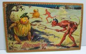 Halloween Postcard Tucks Original Devils Pitchfork & Goblins Unused Series 160