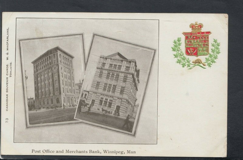 Canada Postcard - Post Office and Merchants Bank, Winnipeg, Manitoba RS20786 