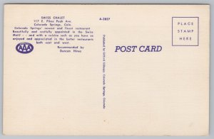 Colorado Springs Colorado~Swiss Chalet Interior~Dining Room~Linen Postcard