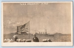 Rio De Janeiro Brazil Postcard U.S.S. Frederick Navy 1917 Antique RPPC Photo