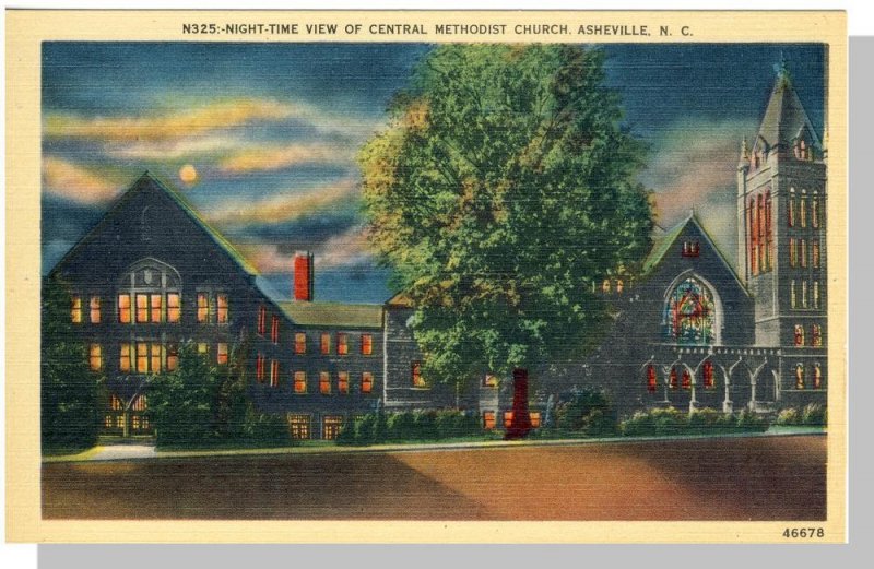 Asheville, North Carolina/NC Postcard, Central Methodist Church, Near Mint!