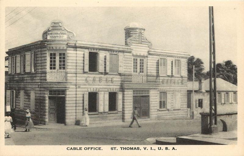 c1920 Lithograph Postcard St. Thomas US Virgin Islands Cable Office Unposted