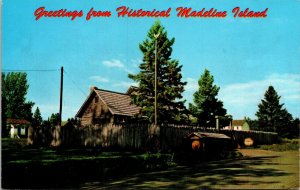 Greetings Historical Madeline Island Museum Stockade Postcard Curteich VTG UNP 