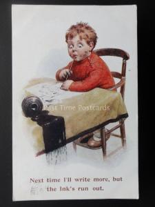 Spilt Ink Comic Postcard LITTLE BOY - I'LL WRITE MORE BUT THE INKS RUN OUT c1923