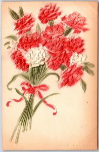 Flower Bouquet Embossed Red Petals Greetings Wishes Card Postcard