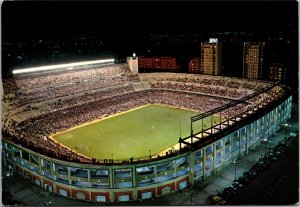 Postcard RPPC Spain Madrid Bernabeu Stadium at night