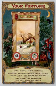 Your Fortune Born in January Witch Horoscope 1910 Embossed Postcard L38