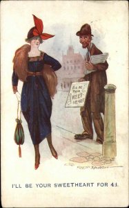 Fred Spurgin Hobo Street Vendor Fancy Woman c1910 Vintage Postcard