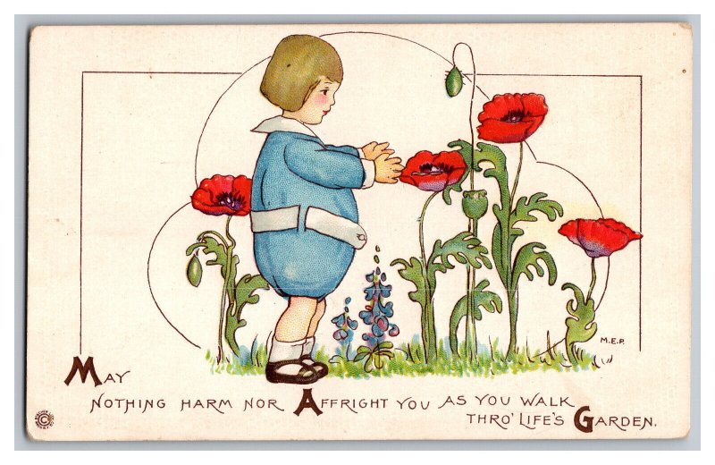 Postcard May Nothing Harm Nor Affright You Girl Flowers Embossed Card 