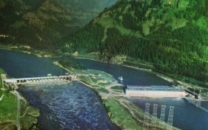 Vintage Postcard Aerial View Bonneville Dam And Power House Mike Roberts Color