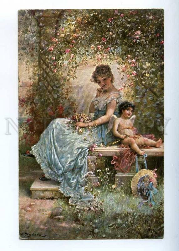 226799 BELLE Young Lady & CUPID by Hans ZATZKA Vintage PC