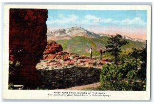 1935 Pikes Peak Garden Gods Cliff Elgin Il Church Rock Island Colorado Postcard