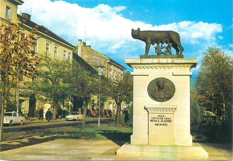 Postcard Europe Romania Transylvania Cluj Napoca Romes she wolf statue 