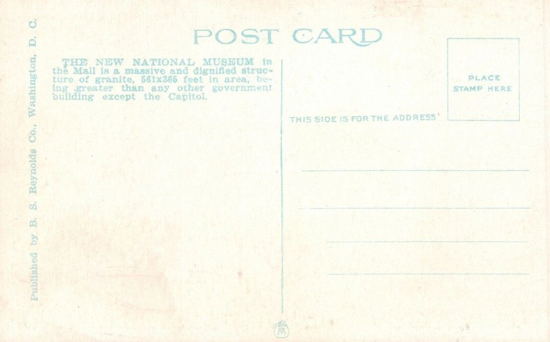 Vintage Postcard 1920's New National Museum Historic Landmark Washington DC