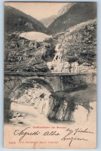 Tessin Switzerland Postcard Gotthard Railway near Wassen 1900 Antique
