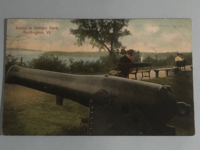 1907 postcard of a canon in Battery Park in Burlington, VT