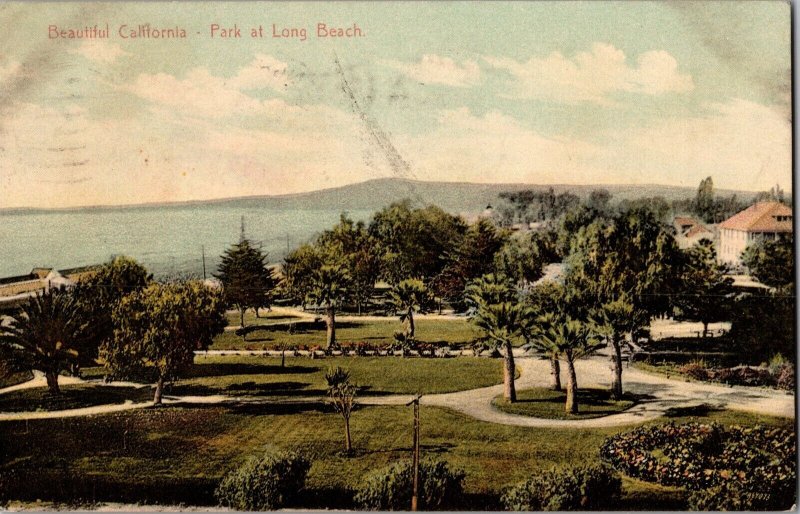 View of Park at Long Beach CA c1909 Vintage Postcard I50