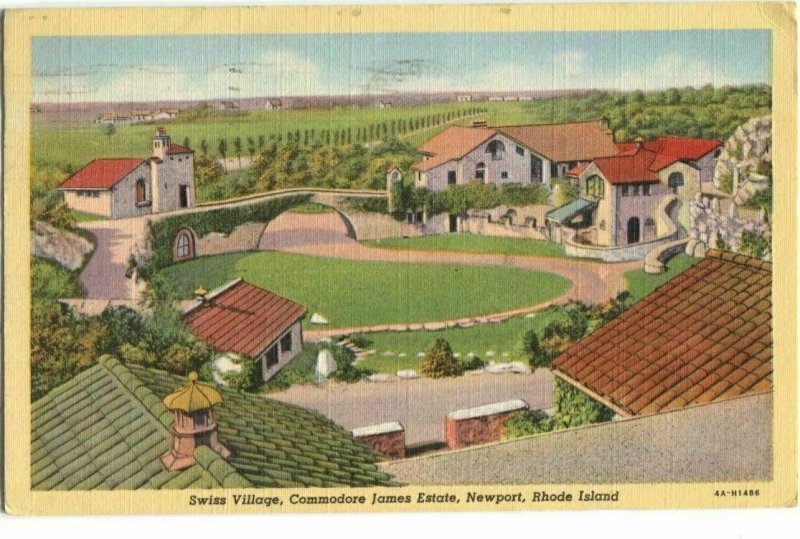 Postcard Swiss Village Commodore James Estate Newport RI Rhode Island