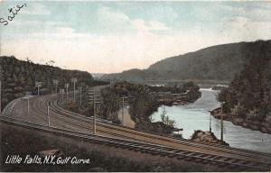 Little Falls New York~Gulf Curve~Railroad Tracks Along River~1907 Postcard