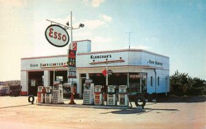 KLANCHAR'S ESSO GAS STATION IRWIN PENNSYLVANIA ADVERTISING POSTCARD (1960s)