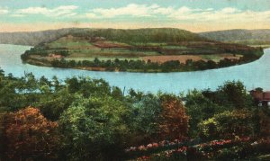 Vintage Postcard 1930s Half Moon on the Ohio River Steubenville & East Liverpool