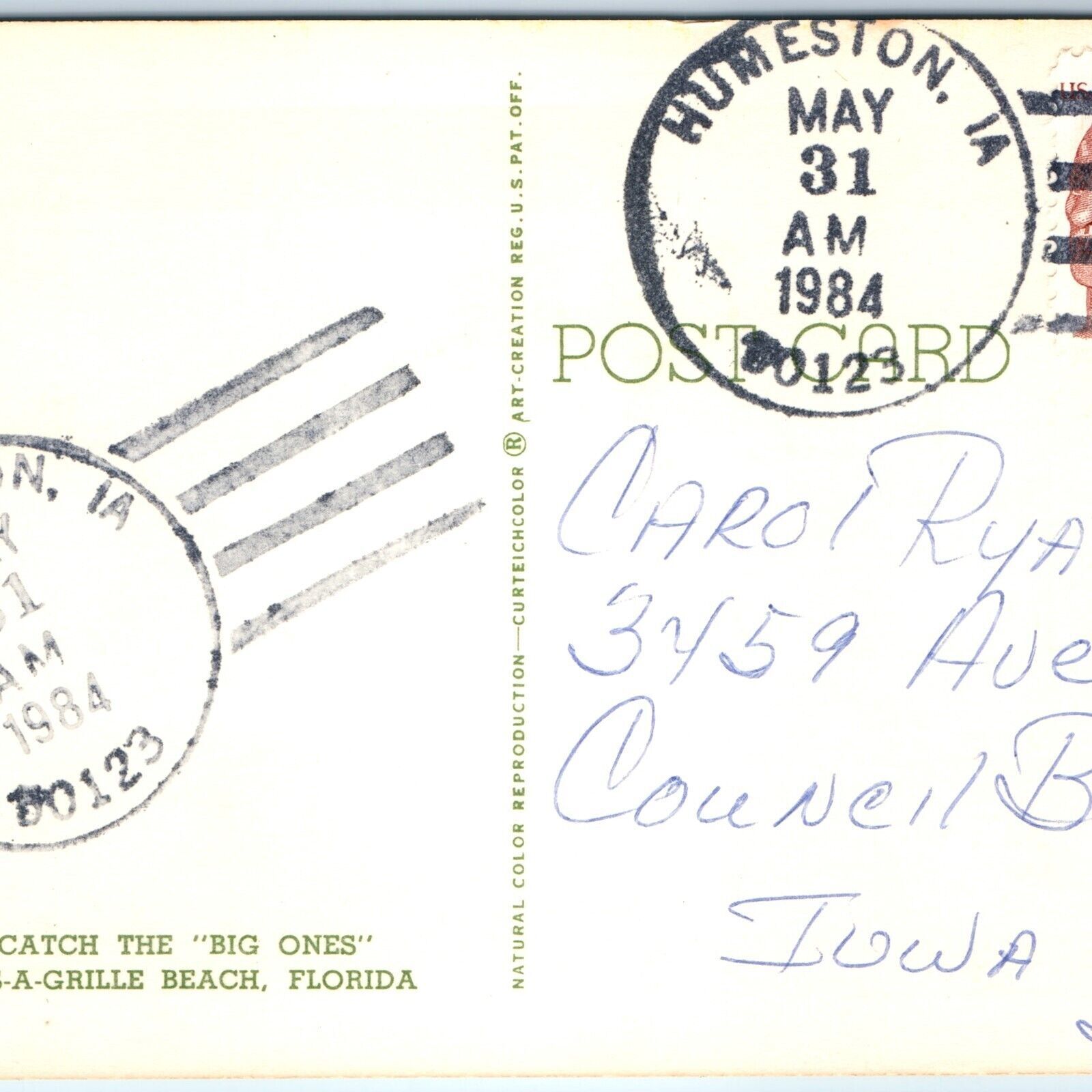 1984 Humeston IA Town Post Office Cancel Stamp USPO Postcard Postal