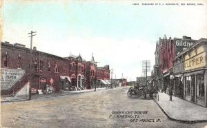 Des Moines Iowa Street Scene Store Fronts Antique Postcard K16653