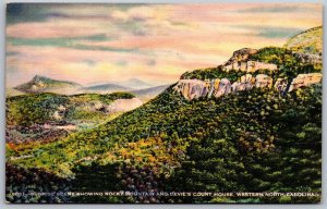 Vtg North Carolina NC Rocky Mountain & Devils Court House Sunrise 1950s Postcard